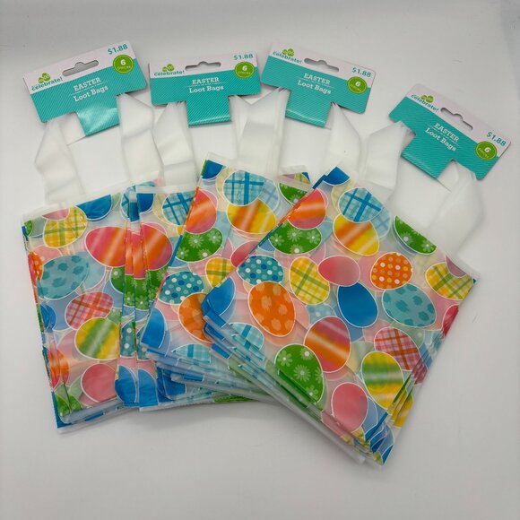 Way To Celebrate 6 Pack Easter Eggs Plastic Loot Bags (x4) Egg Hunt Bag Basket - Picture 1 of 3